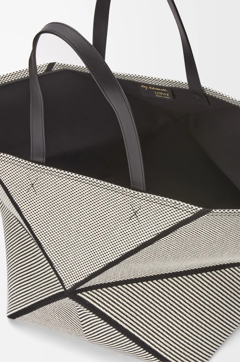 超大号帆布提花和牛皮革 Puzzle Fold 手袋