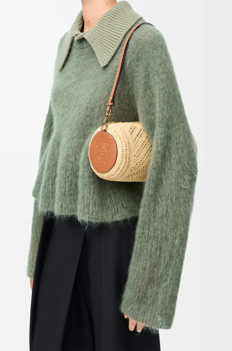 拉菲草和牛皮革手链小包