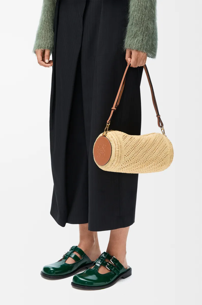 拉菲草和牛皮革手链小包