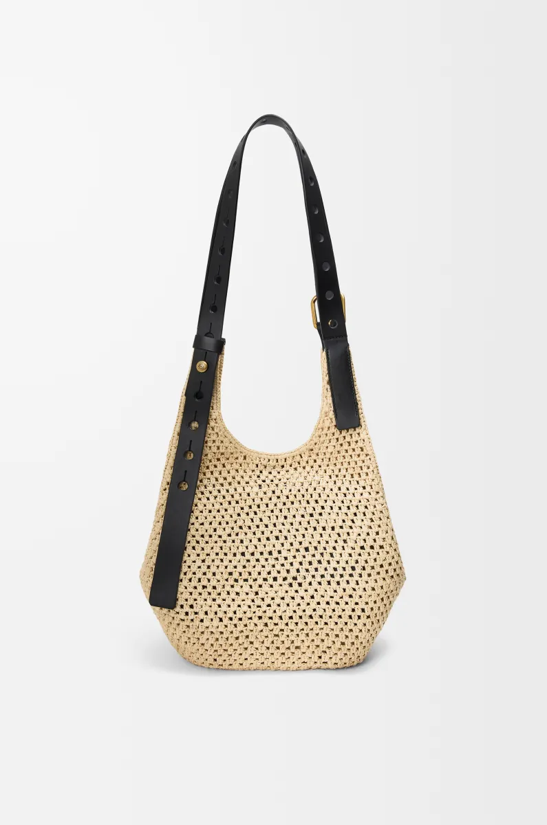 小号拉菲草和牛皮革 Punch Hole Hobo 手袋