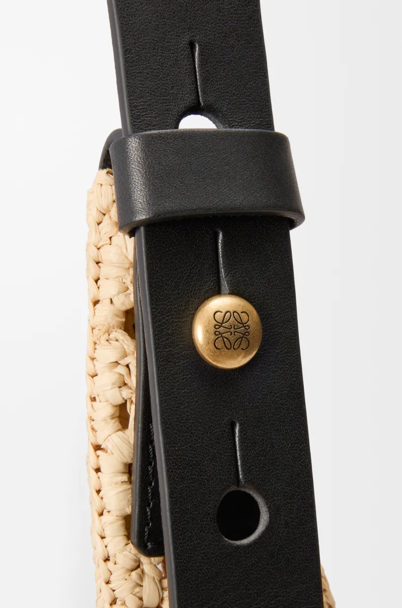 小号拉菲草和牛皮革 Punch Hole Hobo 手袋