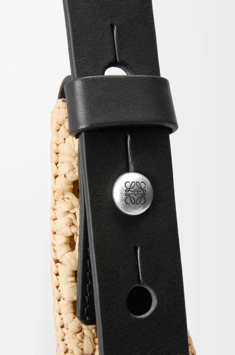 小号拉菲草和牛皮革 Punch Hole Hobo 手袋