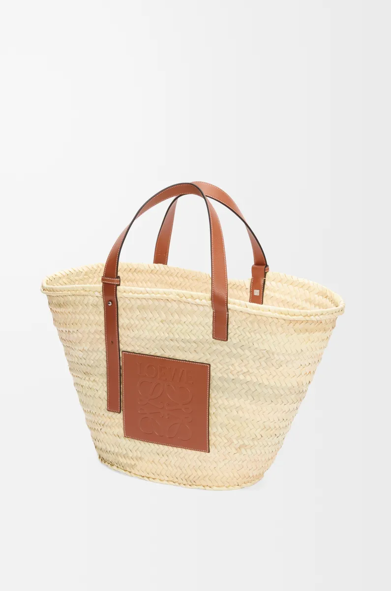 大号棕榈叶和牛皮革 Classic Basket 手袋