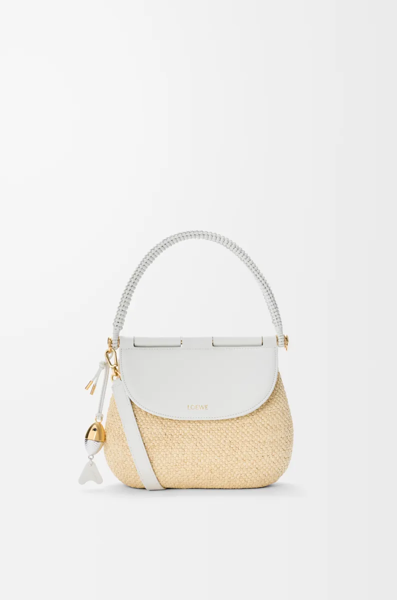 中号拉菲草和牛皮革 Pescador 手袋