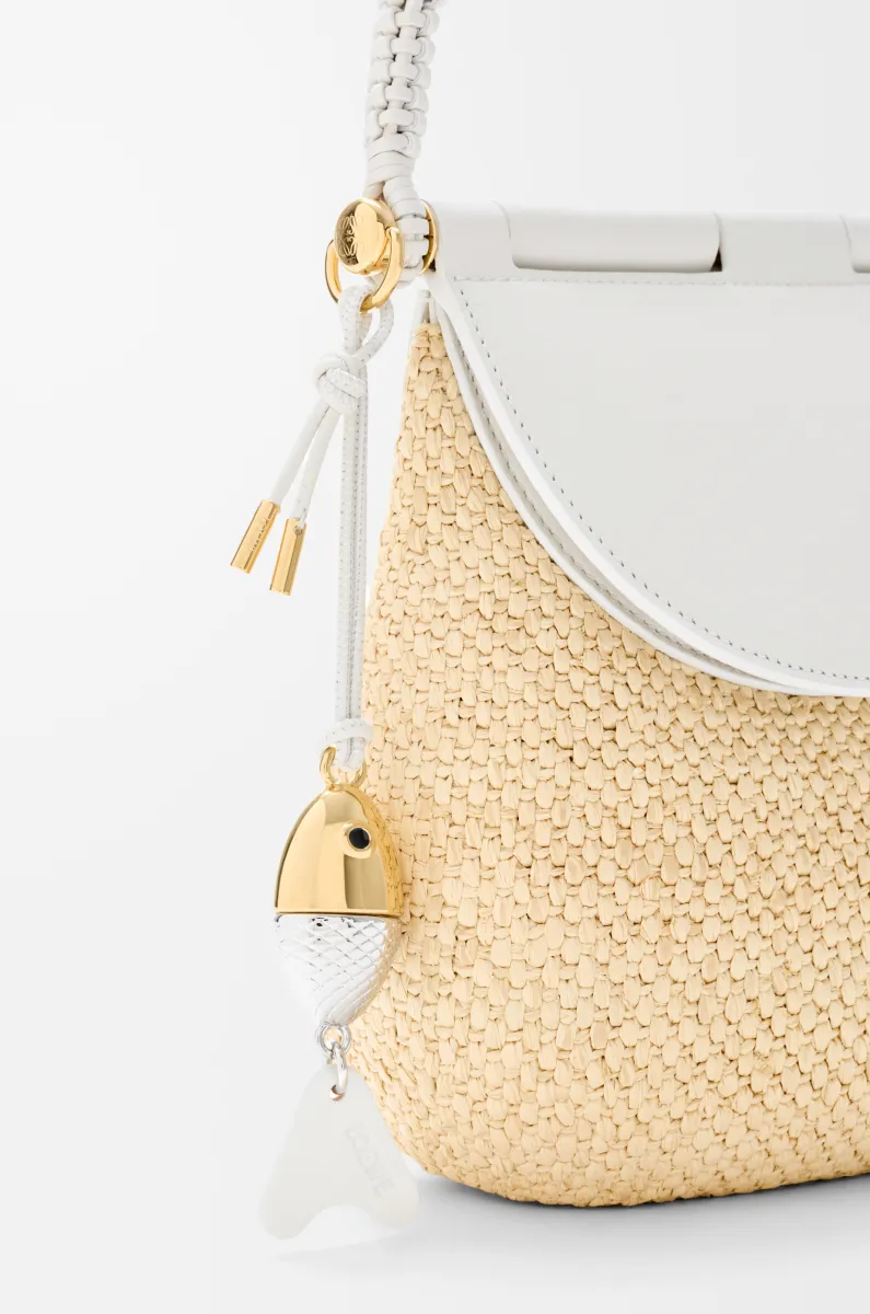 中号拉菲草和牛皮革 Pescador 手袋