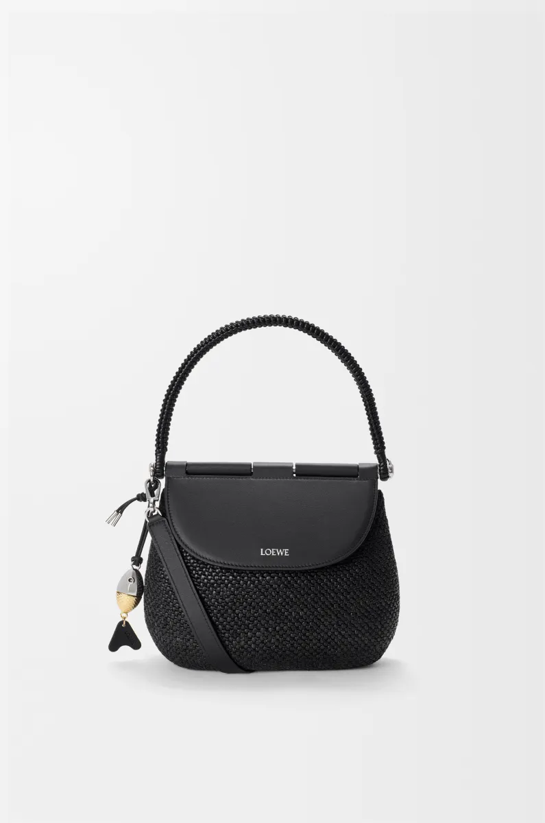 中号拉菲草和牛皮革 Pescador 手袋