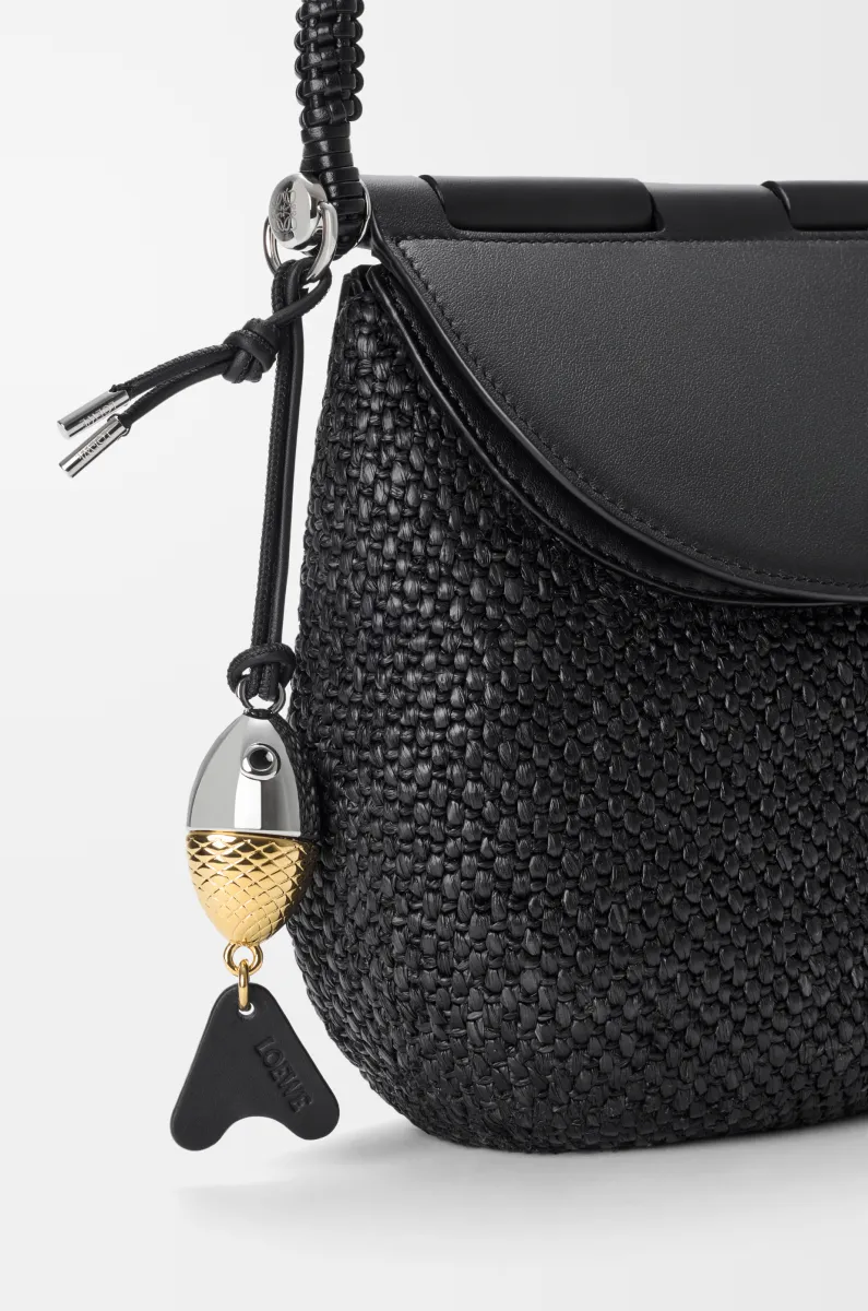 中号拉菲草和牛皮革 Pescador 手袋