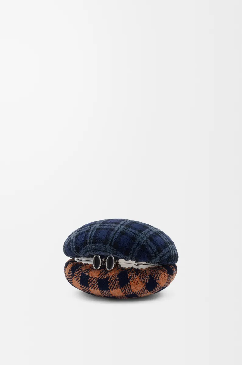 格纹织物和金属 Shell minaudiere 手袋