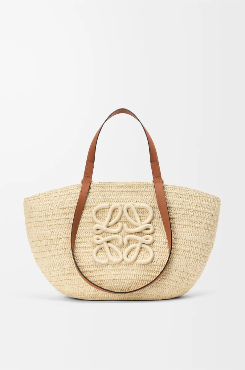 中号拉菲草和牛皮革 Eclipse Basket 手袋