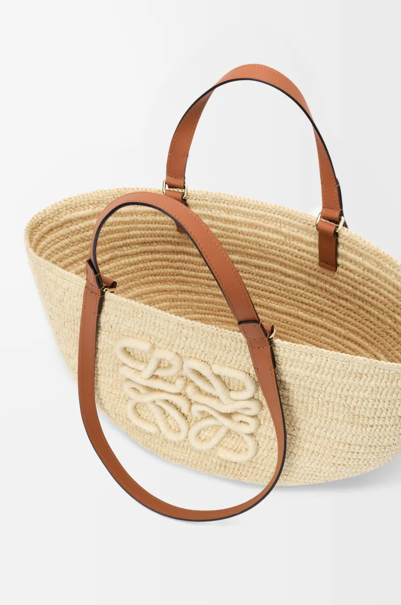 中号拉菲草和牛皮革 Eclipse Basket 手袋