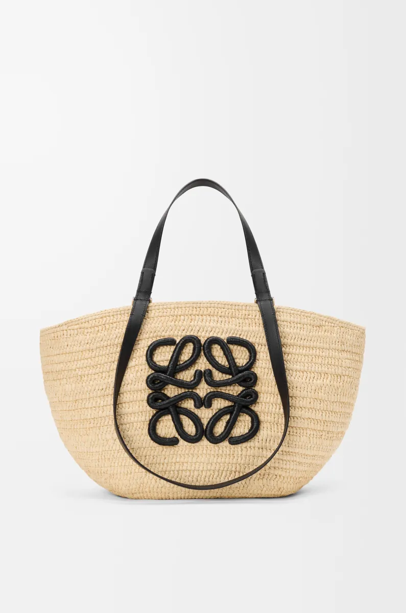 中号拉菲草和牛皮革 Eclipse Basket 手袋