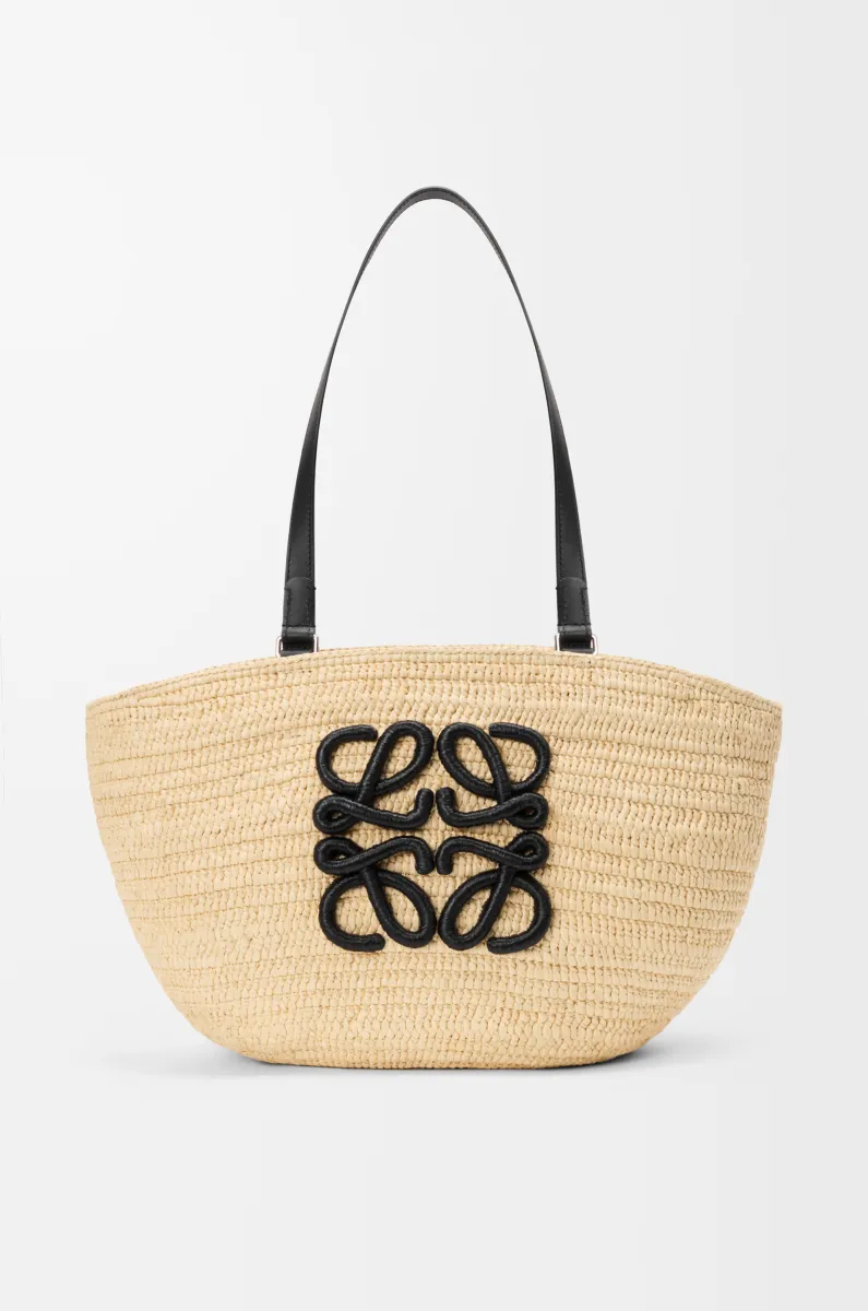 中号拉菲草和牛皮革 Eclipse Basket 手袋