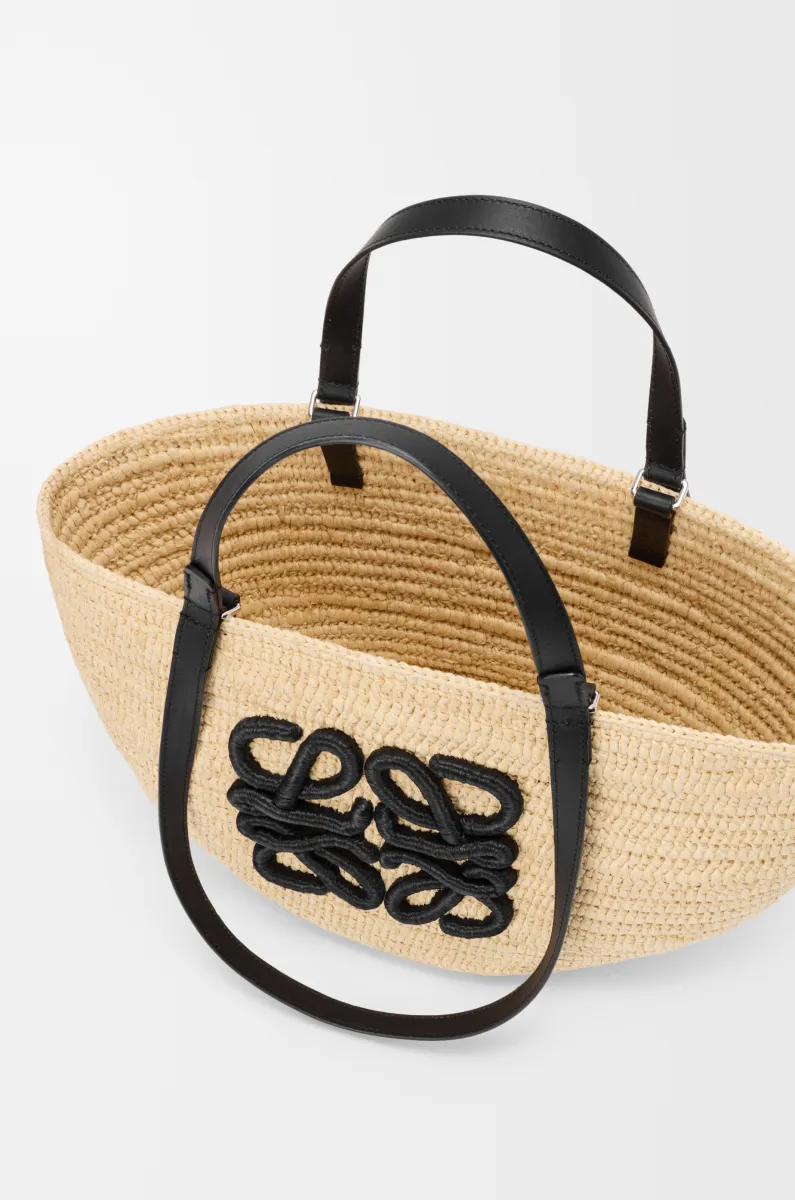 中号拉菲草和牛皮革 Eclipse Basket 手袋