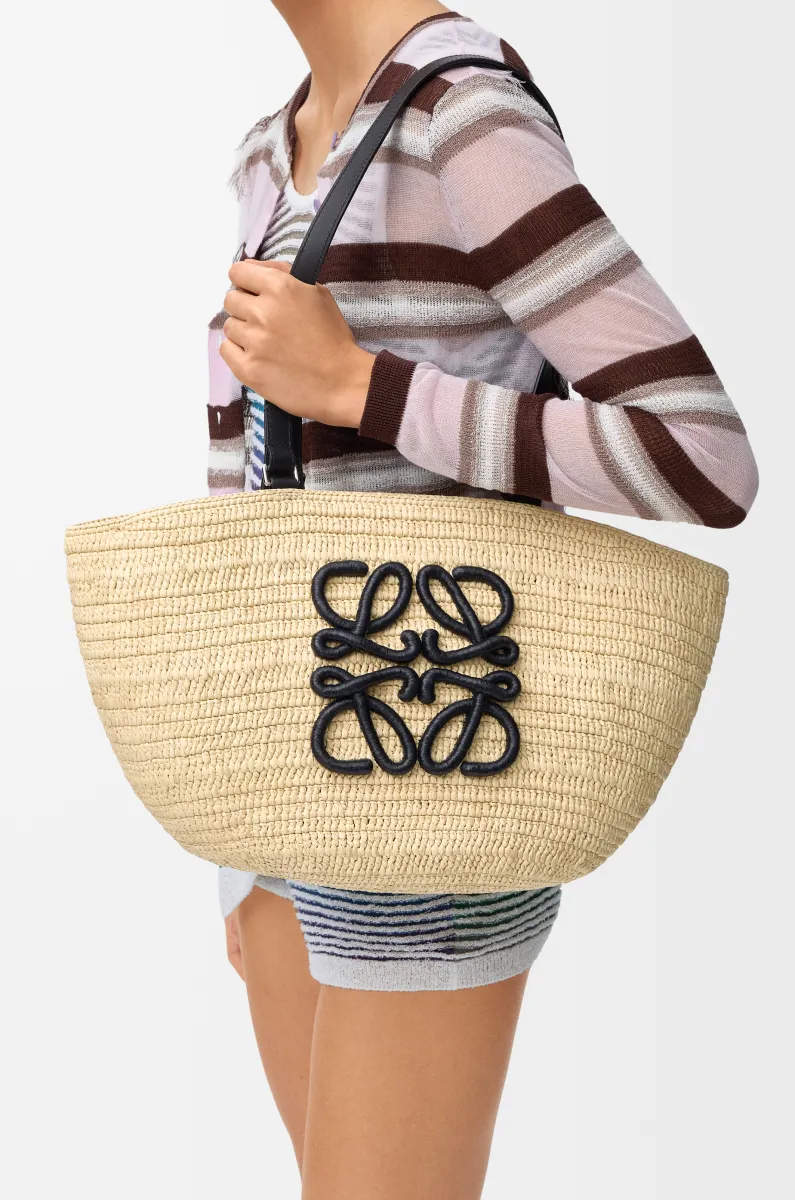 中号拉菲草和牛皮革 Eclipse Basket 手袋