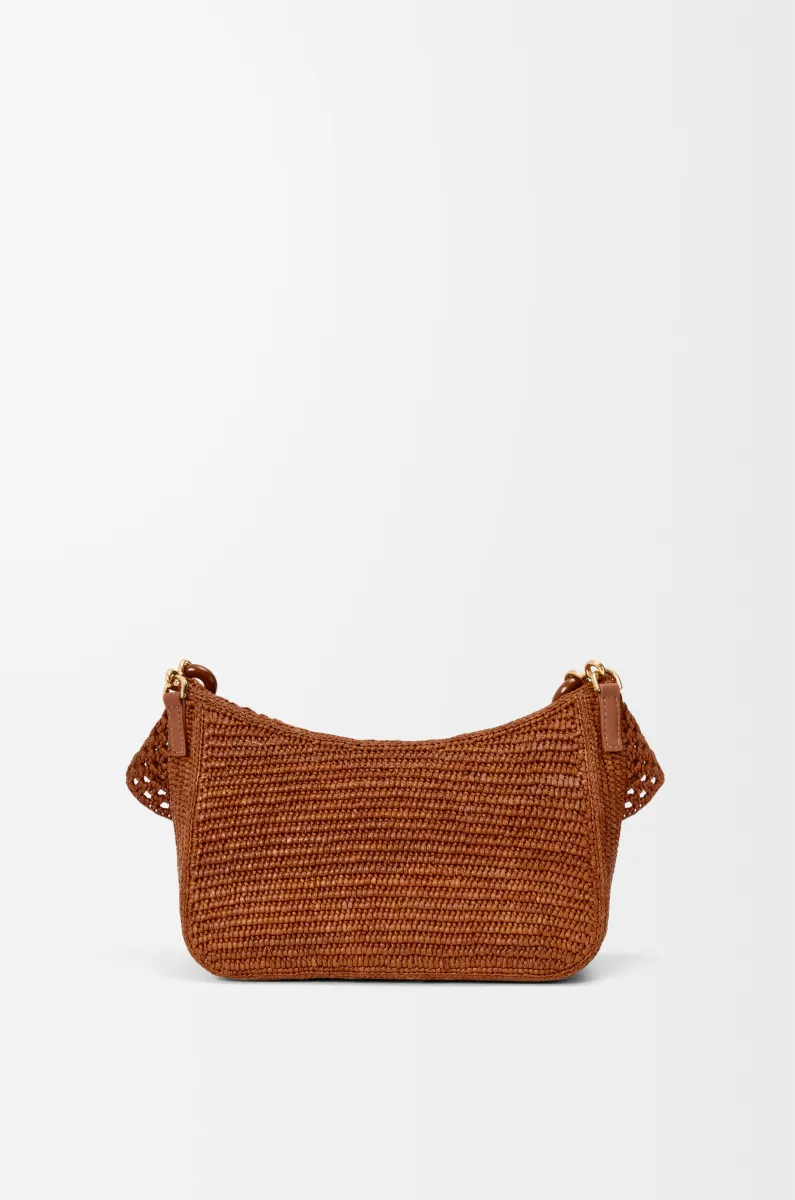 中号拉菲草和牛皮革 Ola 手袋