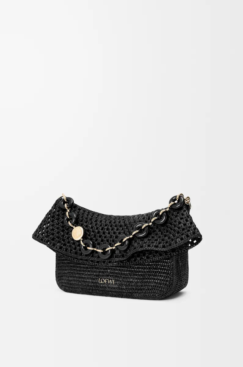 中号拉菲草和牛皮革 Ola 手袋