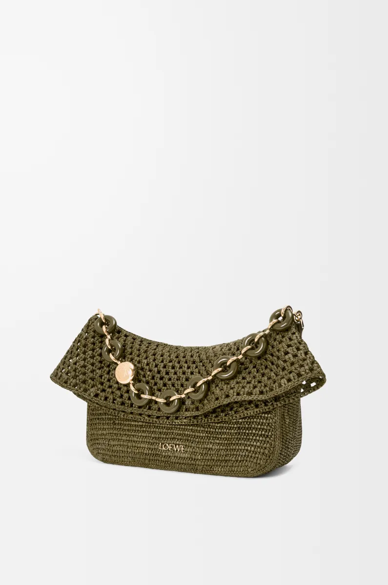 中号拉菲草和牛皮革 Ola 手袋