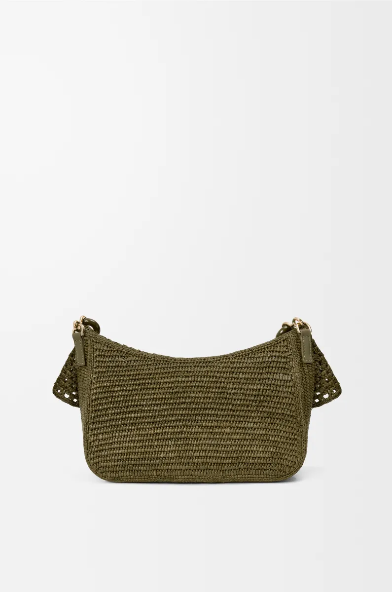 中号拉菲草和牛皮革 Ola 手袋