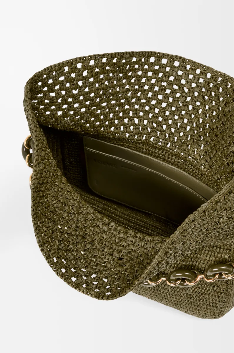 中号拉菲草和牛皮革 Ola 手袋