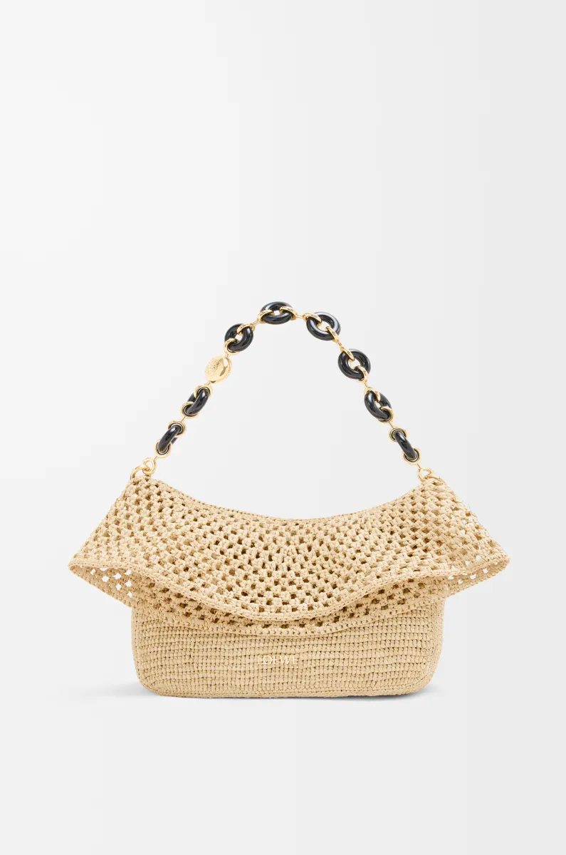 中号拉菲草和牛皮革 Ola 手袋