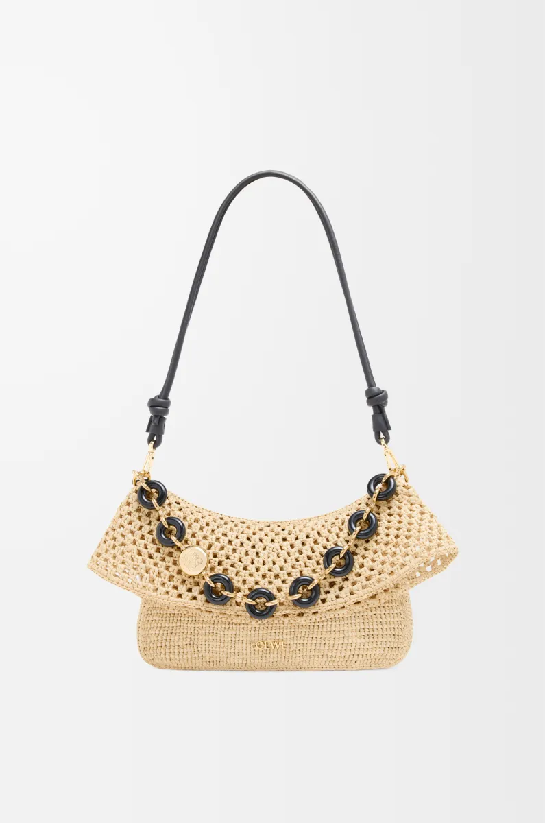 中号拉菲草和牛皮革 Ola 手袋