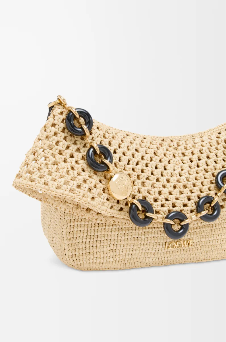 中号拉菲草和牛皮革 Ola 手袋