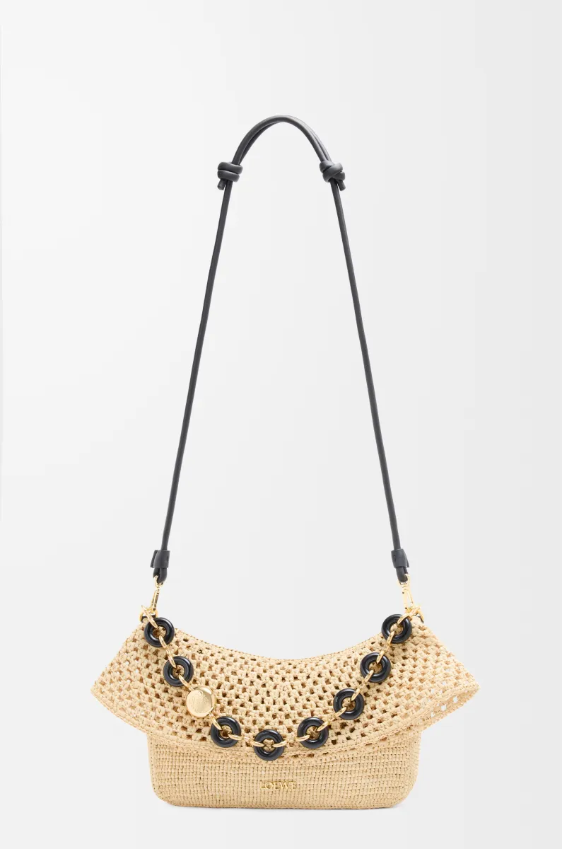 中号拉菲草和牛皮革 Ola 手袋