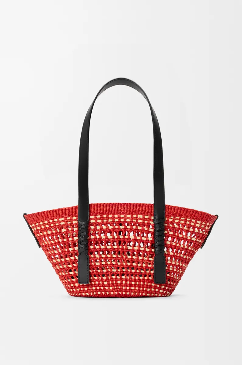 小号伊拉卡棕榈纤维和牛皮革 Braid Basket 手袋