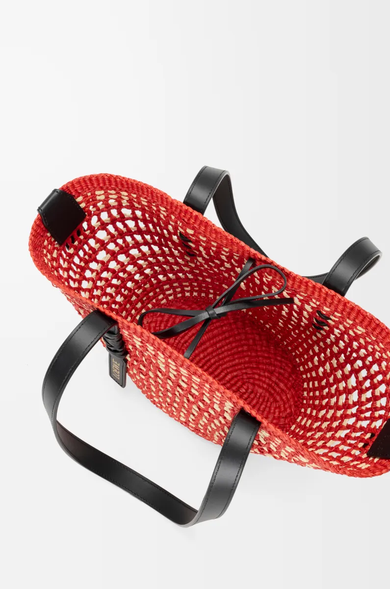 小号伊拉卡棕榈纤维和牛皮革 Braid Basket 手袋