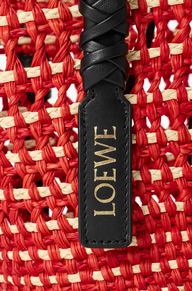 小号伊拉卡棕榈纤维和牛皮革 Braid Basket 手袋