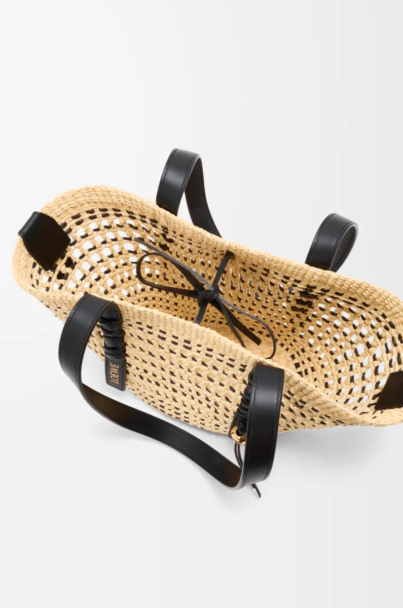 小号伊拉卡棕榈纤维和牛皮革 Braid Basket 手袋