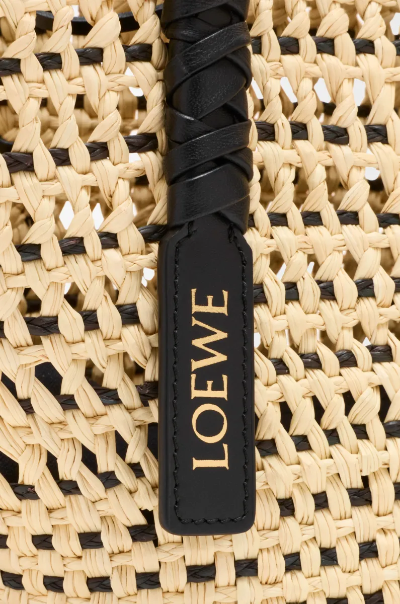 小号伊拉卡棕榈纤维和牛皮革 Braid Basket 手袋