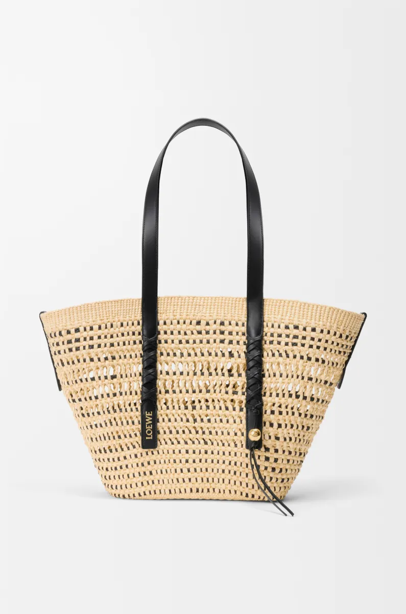 中号伊拉卡棕榈纤维和牛皮革 Braid Basket 手袋