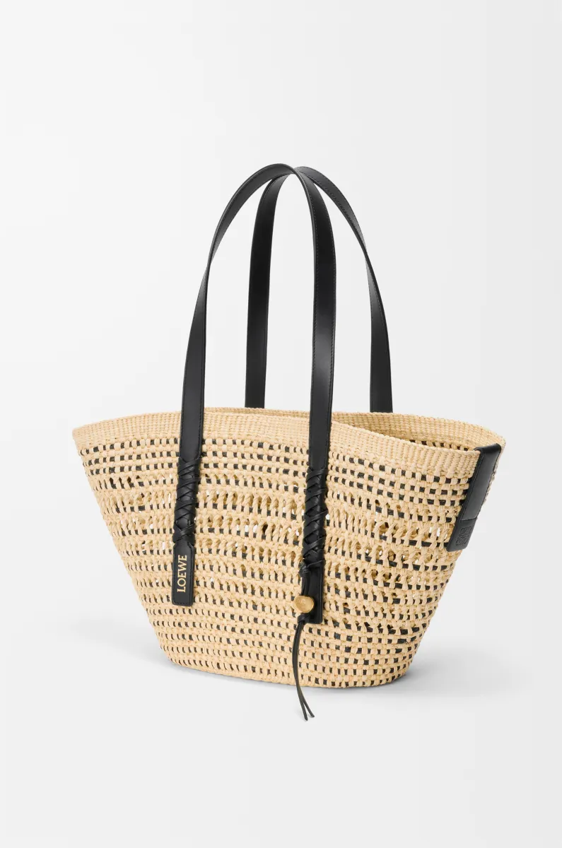 中号伊拉卡棕榈纤维和牛皮革 Braid Basket 手袋
