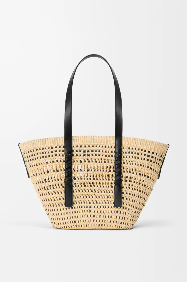 中号伊拉卡棕榈纤维和牛皮革 Braid Basket 手袋
