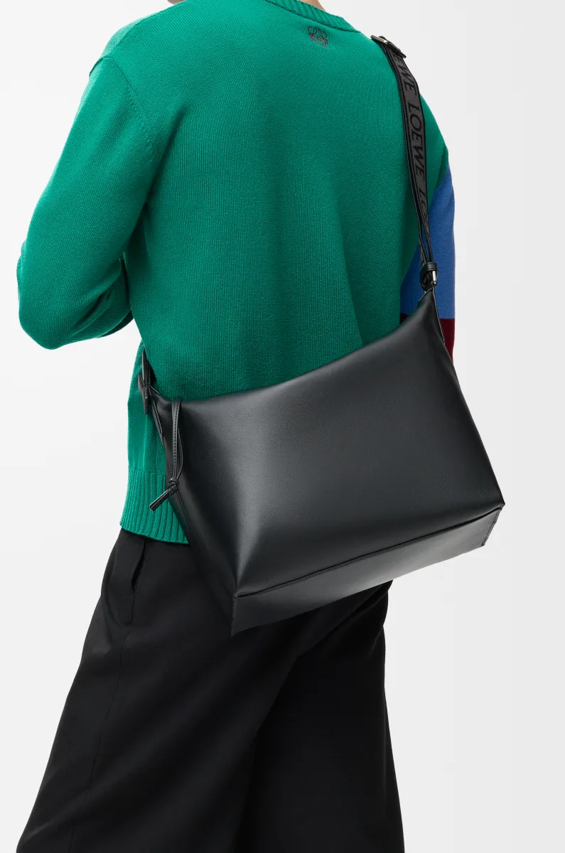 柔软光滑牛皮革和提花布 Cubi 斜挎包