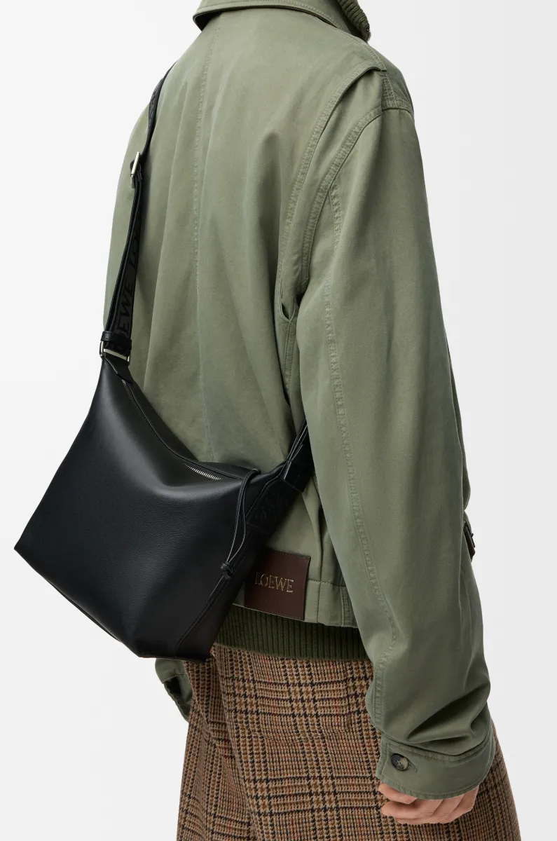 小号柔软光滑牛皮革和提花布 Cubi 斜挎包