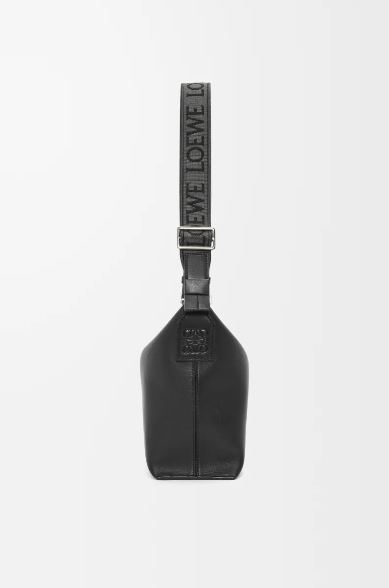 小号柔软光滑牛皮革和提花布 Cubi 斜挎包