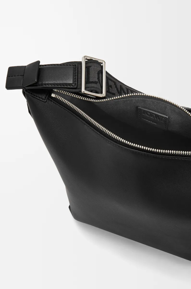 小号柔软光滑牛皮革和提花布 Cubi 斜挎包