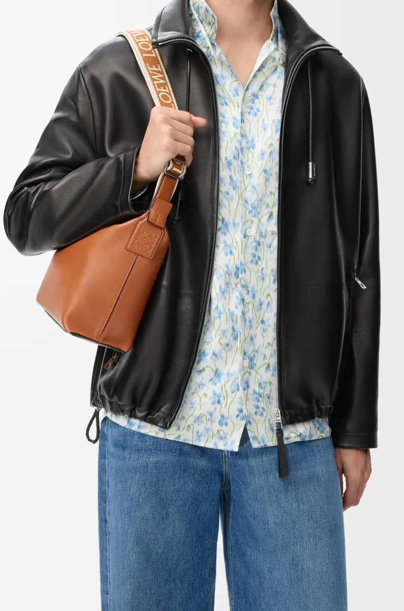 小号柔软光滑牛皮革和提花布 Cubi 斜挎包