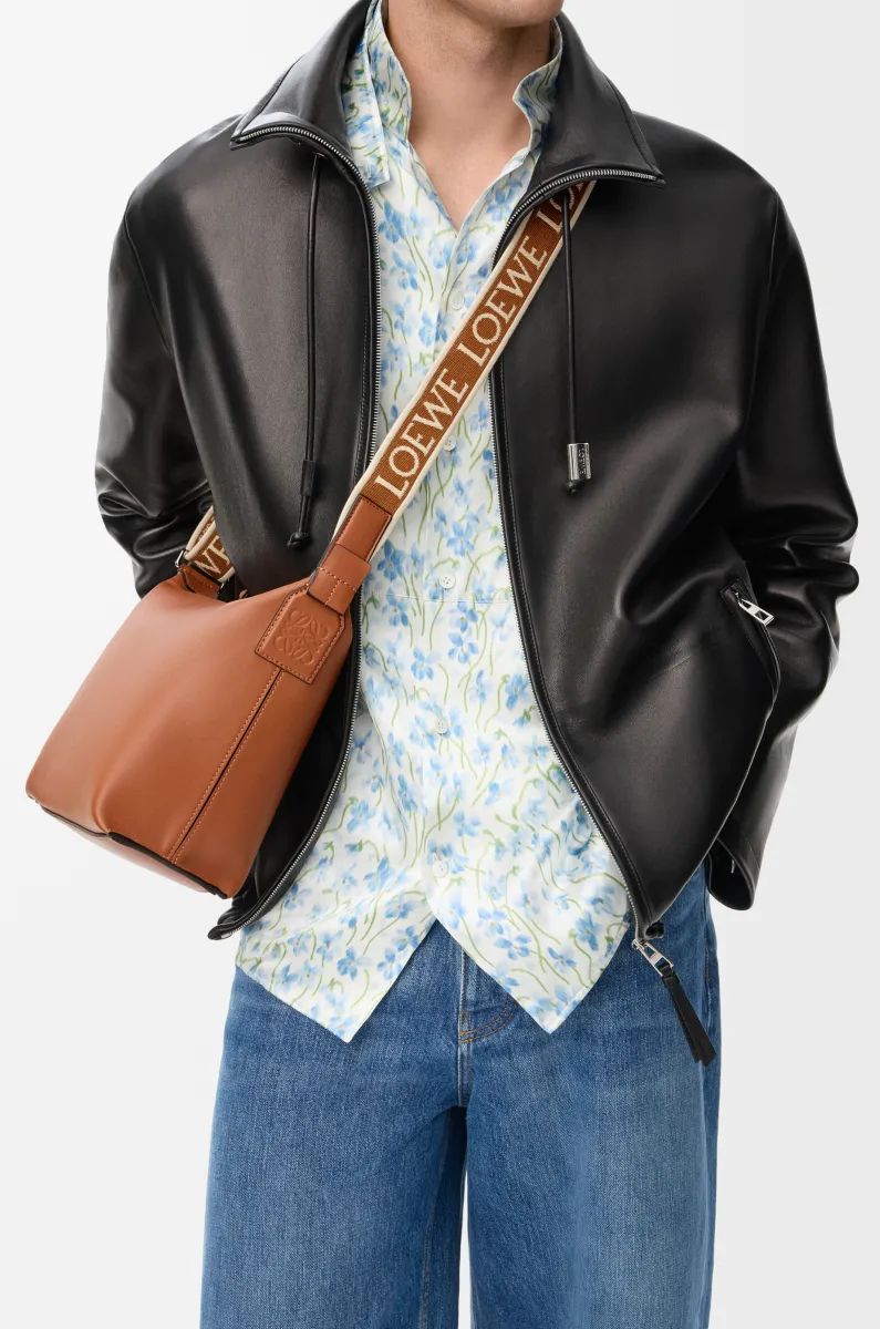 小号柔软光滑牛皮革和提花布 Cubi 斜挎包