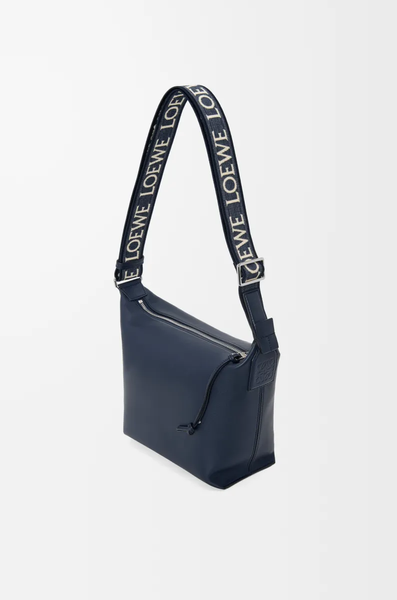 小号柔软光滑牛皮革和提花布 Cubi 斜挎包