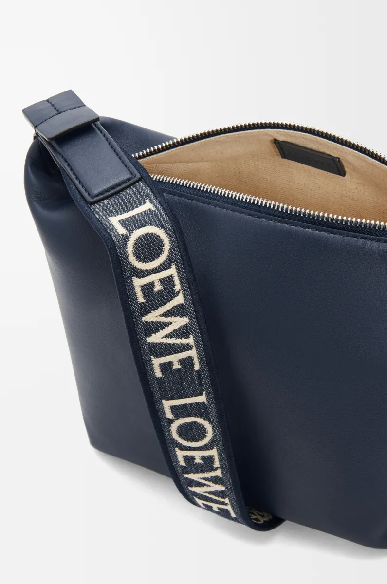 小号柔软光滑牛皮革和提花布 Cubi 斜挎包