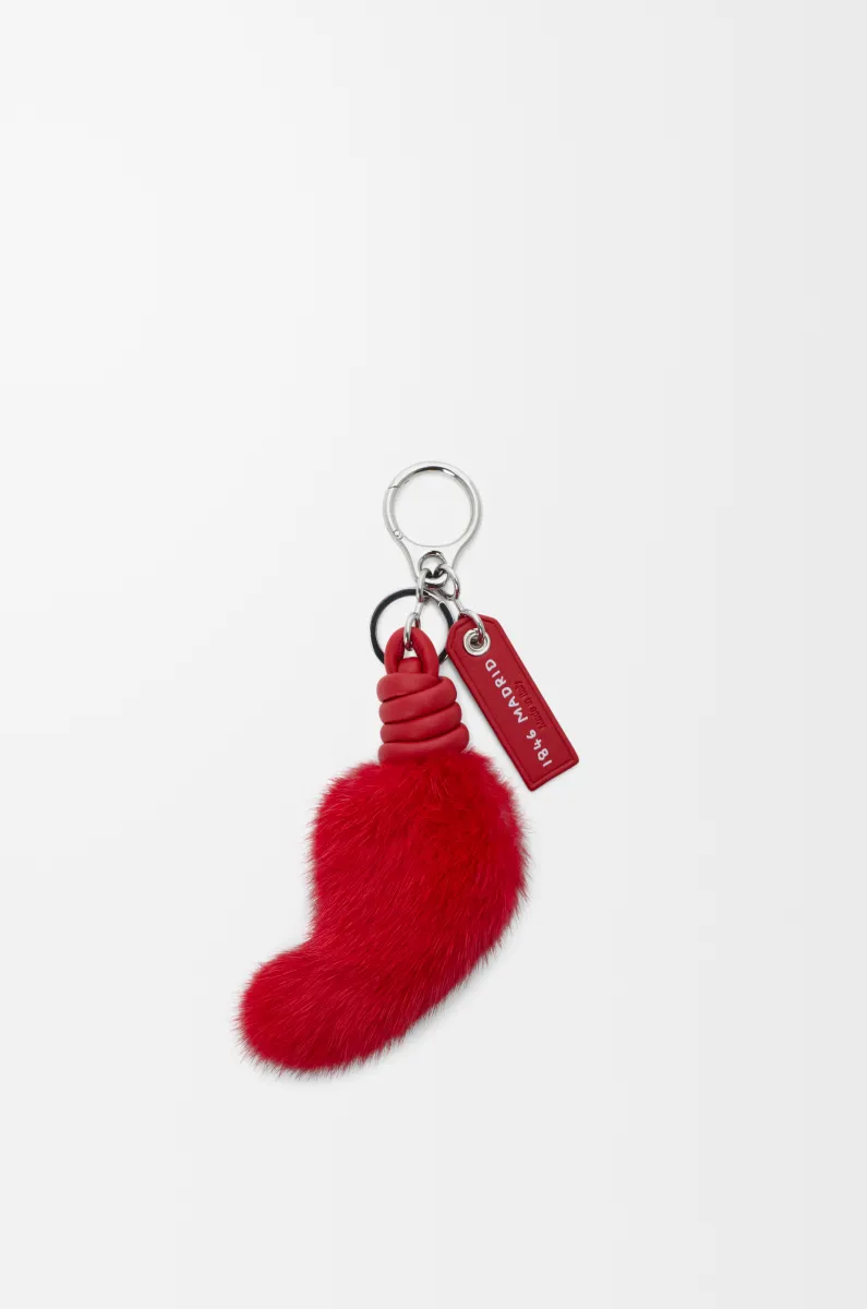 Lion tail charm in shearling and calfskin
