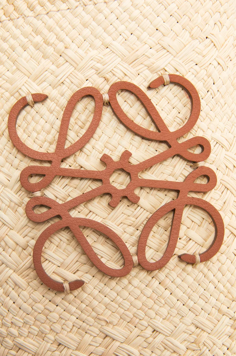 伊拉卡棕榈纤维和牛皮革方形小袋