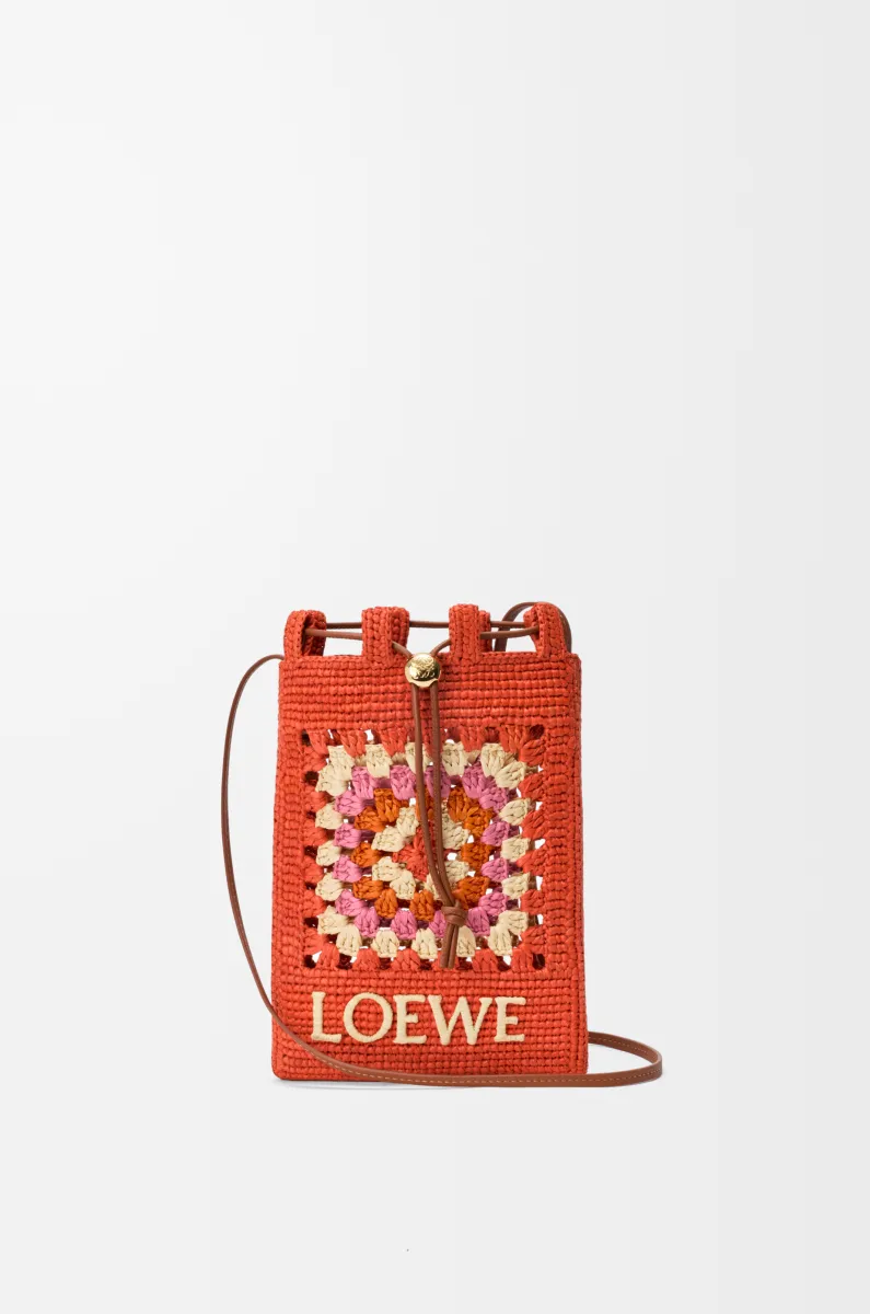 经典牛皮革和拉菲草抽绳小袋