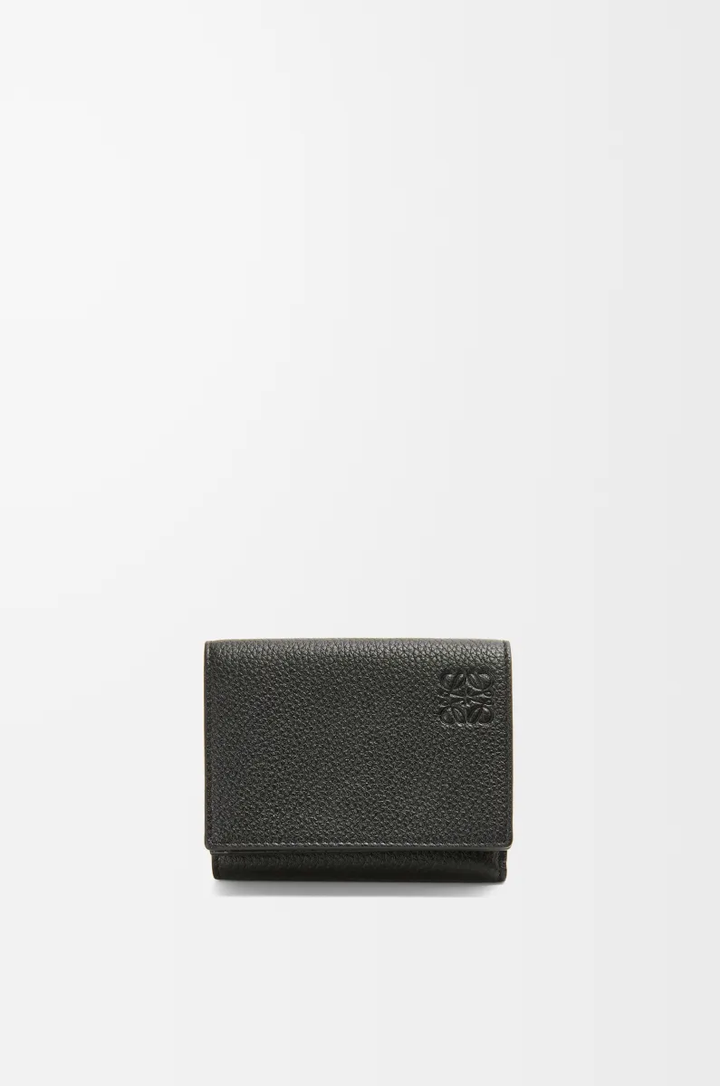 柔软粒面牛皮革三折钱包