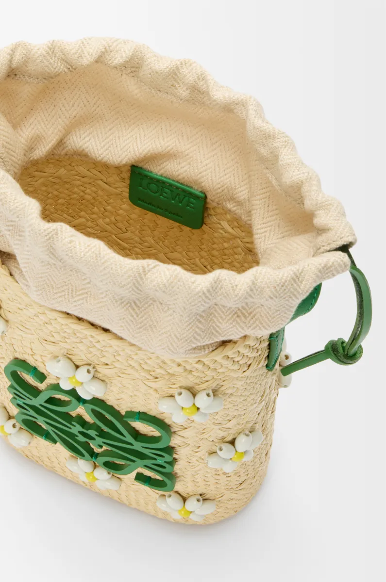 伊拉卡棕榈纤维和牛皮革方形小袋