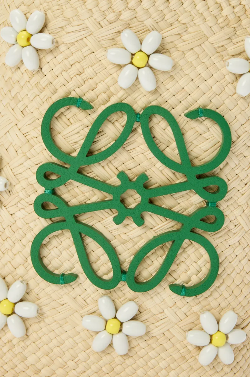 伊拉卡棕榈纤维和牛皮革方形小袋