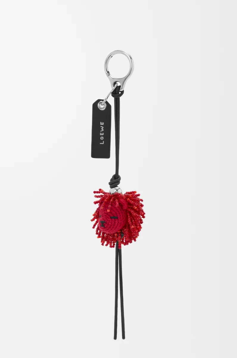 Lion head charm in crochet and calfskin